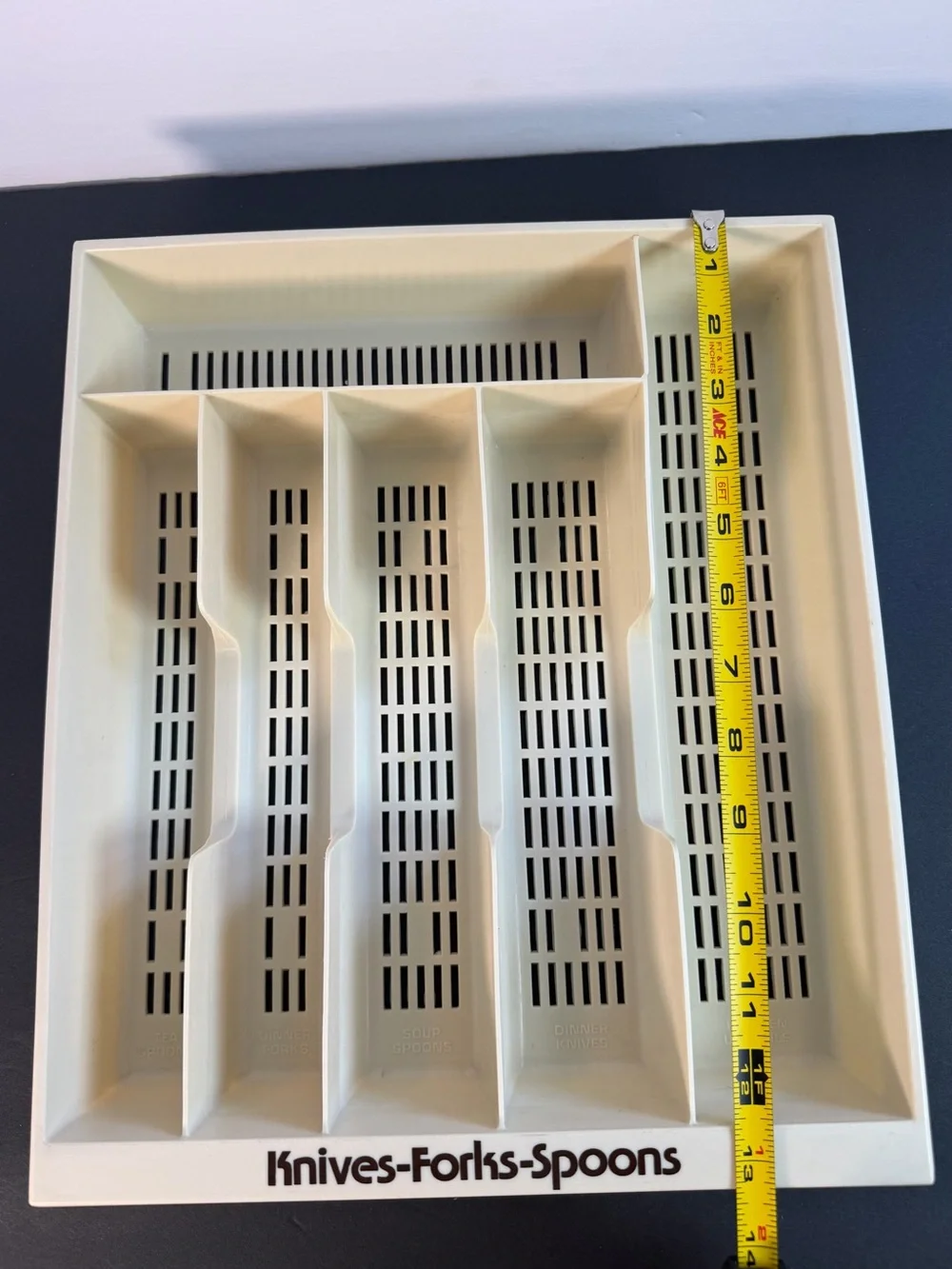 Vintage Cream Mesh Bottom Plastic Silverware Utensil Drawer Organizer Tray